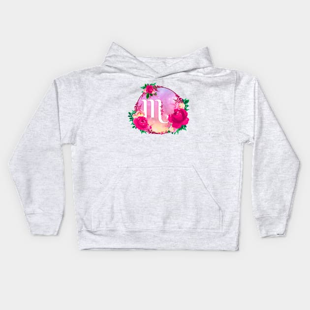 Scorpio Zodiac Horoscope Pink Floral Monogram Kids Hoodie by bumblefuzzies